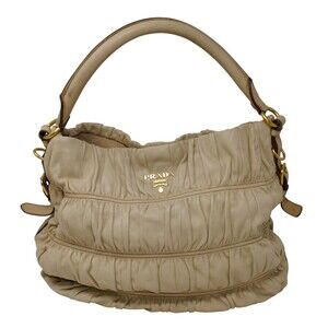 Prada Nappa Gaufre Convertible Beige Ruched Leather Hobo Bag